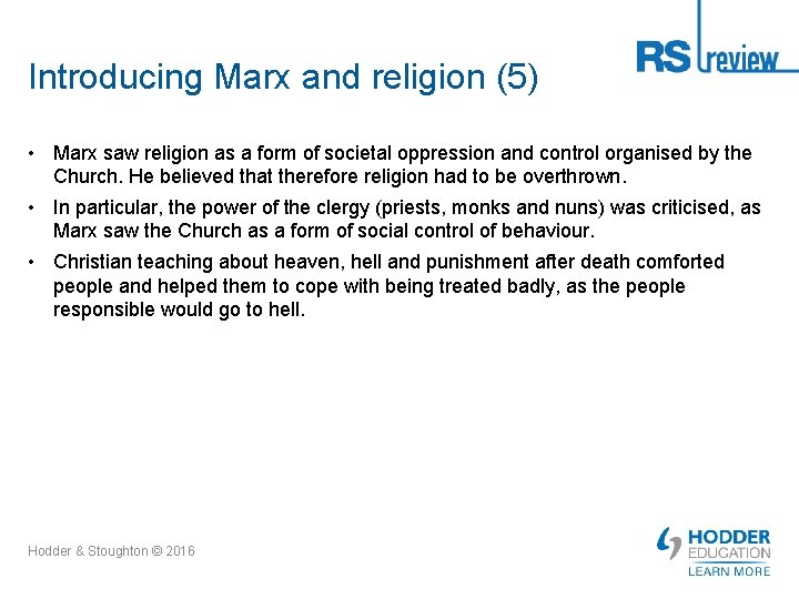 Introducing Marx and religion (5) • Marx saw religion as a form of societal