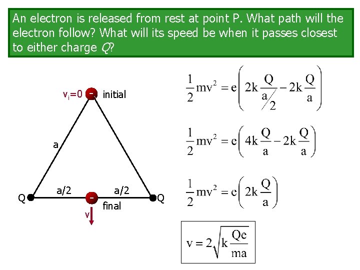 An electron is released from rest at point P. What path will the electron