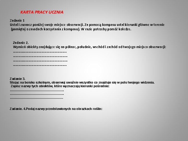 KARTA PRACY UCZNIA Zadanie 1 Ustal i zaznacz poniżej swoje miejsce obserwacji. Za pomocą