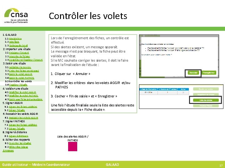 Contrôler les volets 1. GALAAD 1. 1 Navigation 1. 2 Interface 1. 3 Tableau