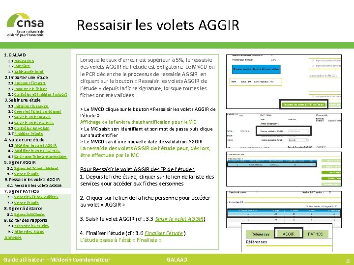 Ressaisir les volets AGGIR 1. GALAAD 1. 1 Navigation 1. 2 Interface 1. 3