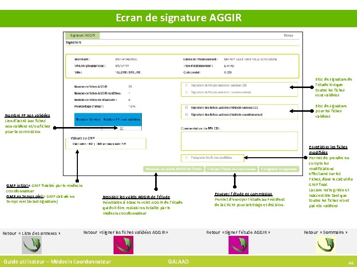 Ecran de signature AGGIR Bloc de signature de l’étude lorsque toutes les fiches sont