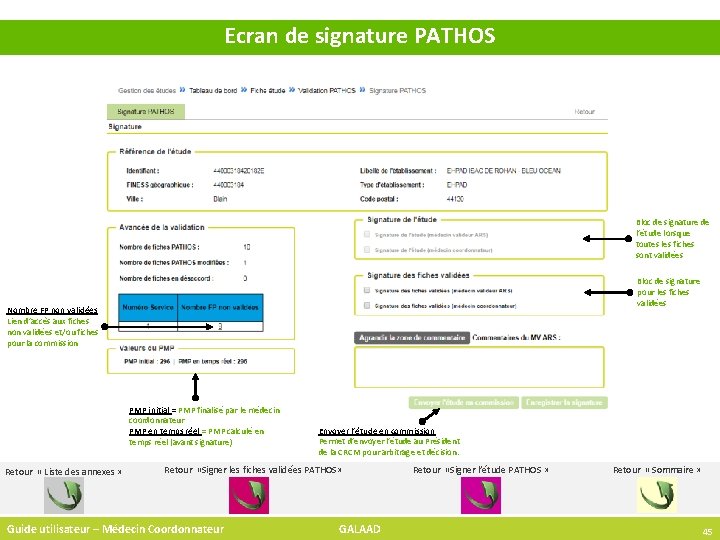 Ecran de signature PATHOS Bloc de signature de l’étude lorsque toutes les fiches sont
