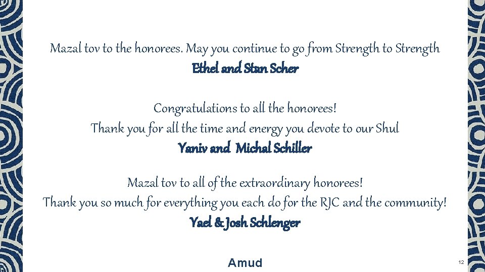 Mazal tov to the honorees. May you continue to go from Strength to Strength