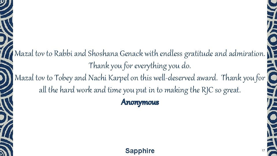 Mazal tov to Rabbi and Shoshana Genack with endless gratitude and admiration. Thank you