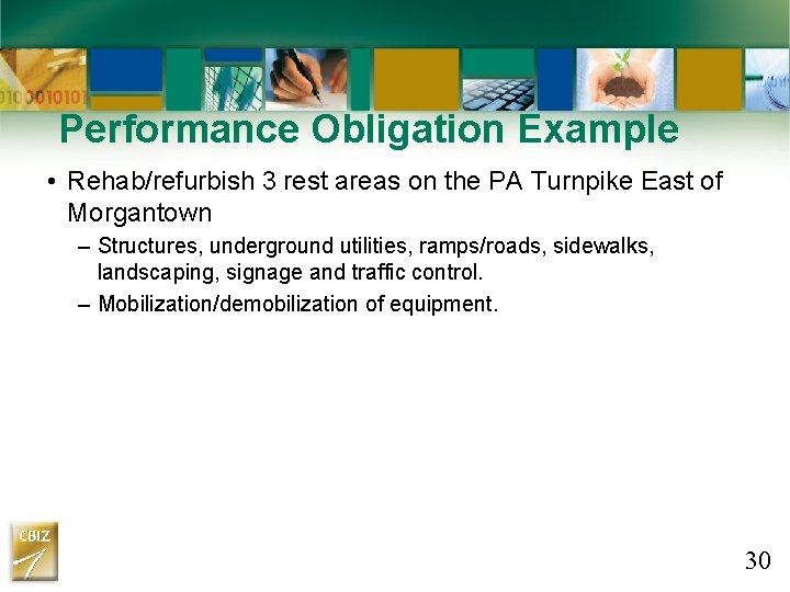Performance Obligation Example • Rehab/refurbish 3 rest areas on the PA Turnpike East of Performance Obligation Example • Rehab/refurbish 3 rest areas on the PA Turnpike East of