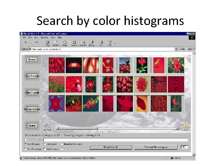 Search by color histograms 