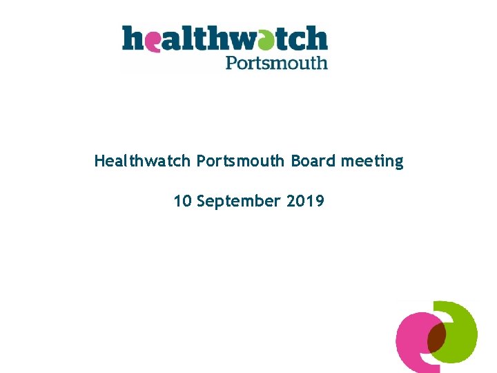 Healthwatch Portsmouth Board meeting 10 September 2019 