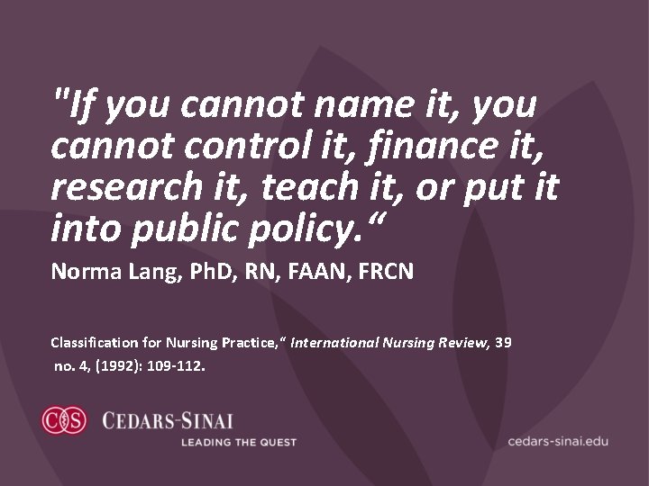 "If you cannot name it, you cannot control it, finance it, research it, teach