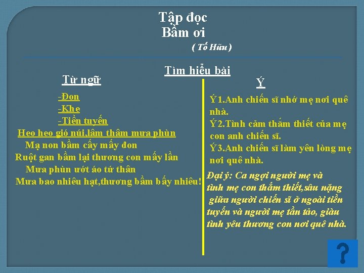 Tập đọc Bầm ơi ( Tố Hữu ) Từ ngữ Tìm hiểu bài -Đon