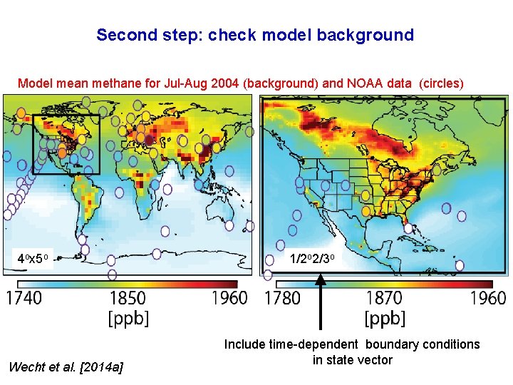 Second step: check model background Model mean methane for Jul-Aug 2004 (background) and NOAA