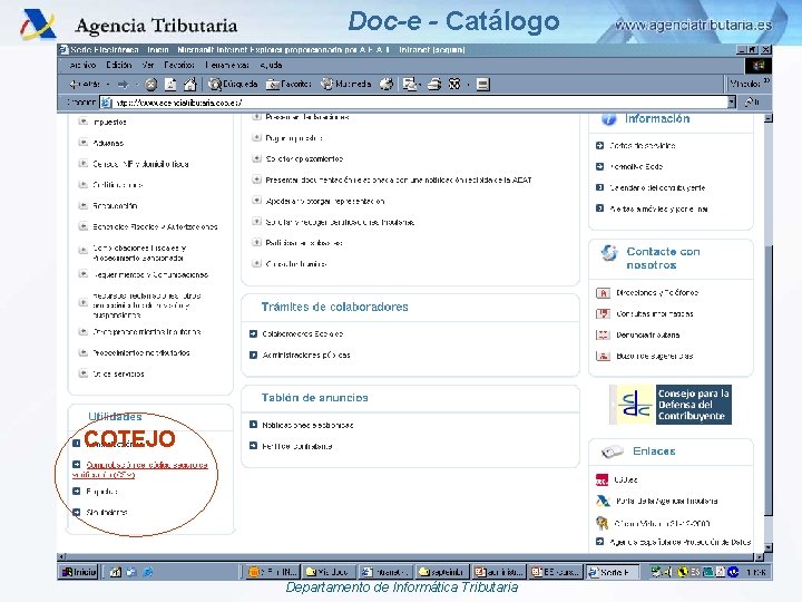 Doc-e - Catálogo COTEJO Departamento de Informática Tributaria 