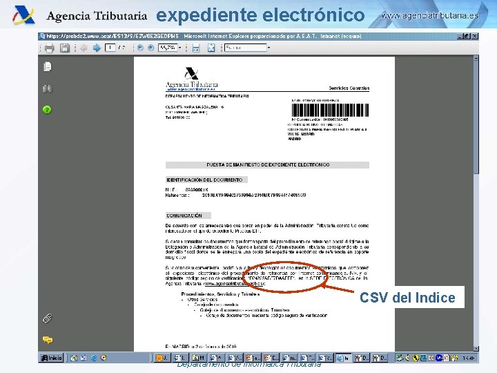 expediente electrónico CSV del Indice Departamento de Informática Tributaria 