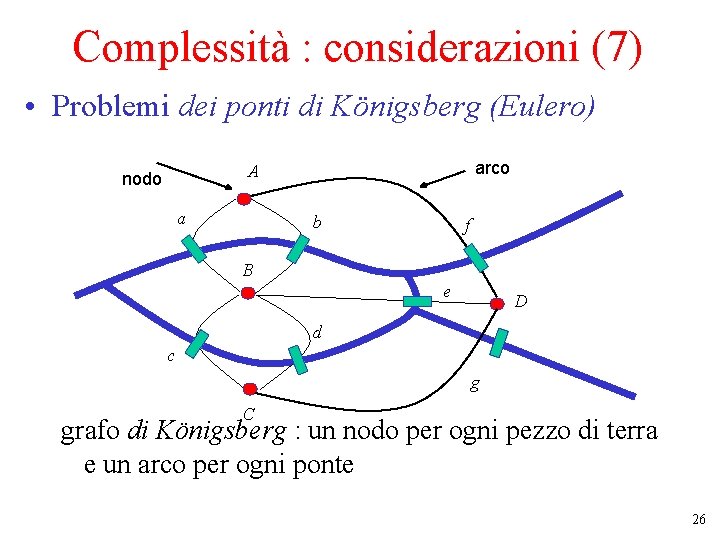 Complessità : considerazioni (7) • Problemi dei ponti di Königsberg (Eulero) arco A nodo