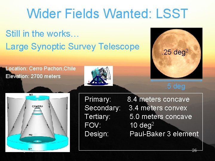 Wider Fields Wanted: LSST Still in the works… Large Synoptic Survey Telescope . 25