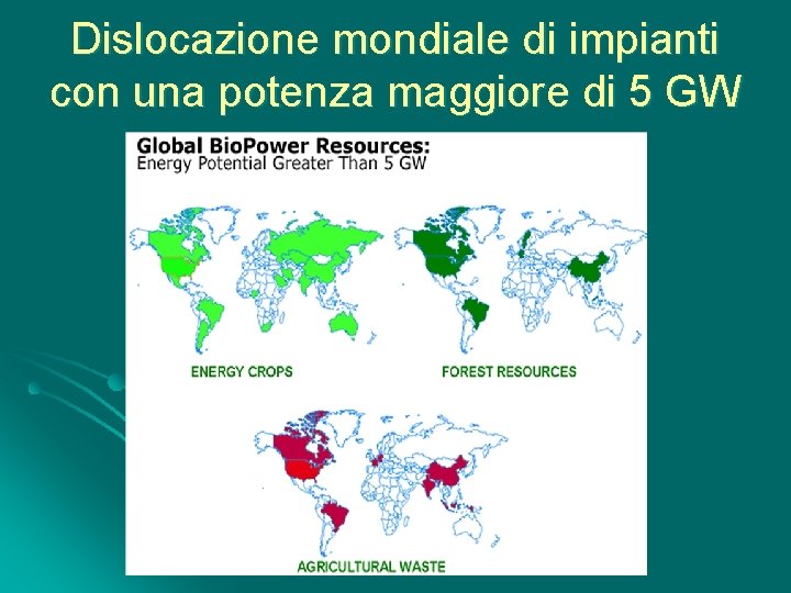 Dislocazione mondiale di impianti con una potenza maggiore di 5 GW 