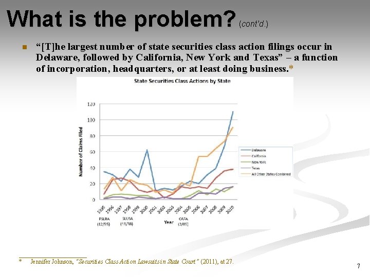 What is the problem? n (cont’d. ) “[T]he largest number of state securities class