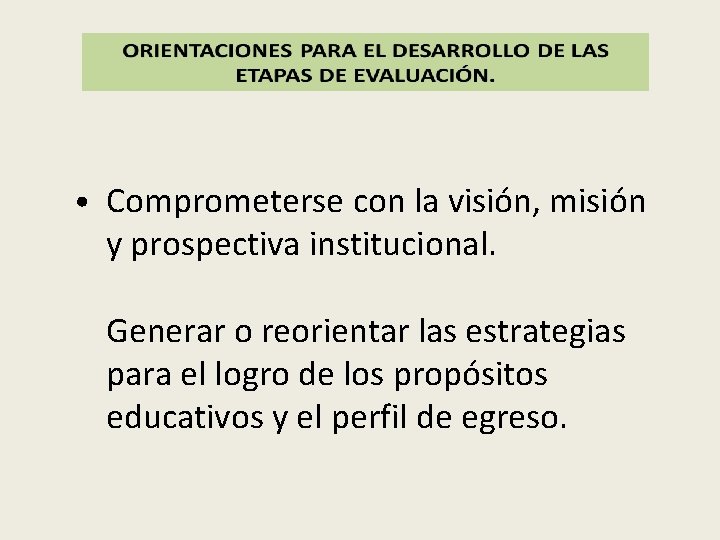  • Comprometerse con la visión, misión y prospectiva institucional. Generar o reorientar las