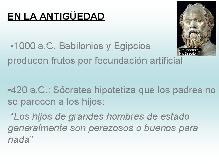 EN LA ANTIGÜEDAD • 1000 a. C. Babilonios y Egipcios producen frutos por fecundación