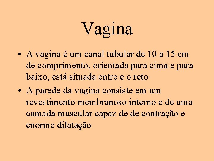 Vagina • A vagina é um canal tubular de 10 a 15 cm de