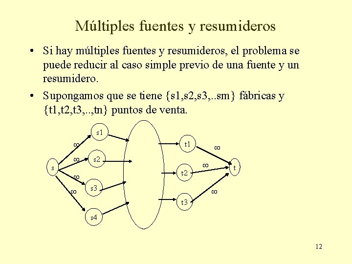 Múltiples fuentes y resumideros • Si hay múltiples fuentes y resumideros, el problema se Múltiples fuentes y resumideros • Si hay múltiples fuentes y resumideros, el problema se