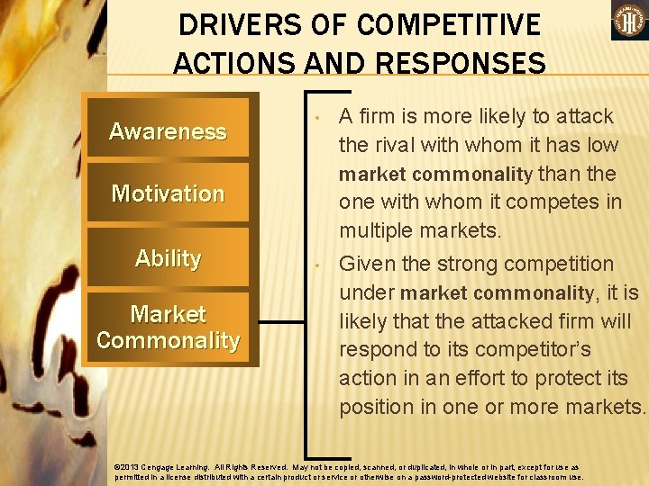 DRIVERS OF COMPETITIVE ACTIONS AND RESPONSES Awareness • A firm is more likely to