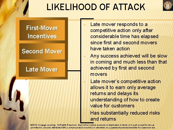 LIKELIHOOD OF ATTACK First-Mover Incentives Second Mover • • Late Mover • • Late