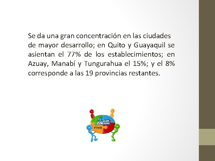 Se da una gran concentración en las ciudades de mayor desarrollo; en Quito y