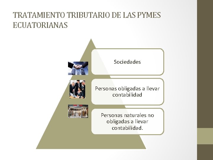 TRATAMIENTO TRIBUTARIO DE LAS PYMES ECUATORIANAS Sociedades Personas obligadas a llevar contabilidad Personas naturales