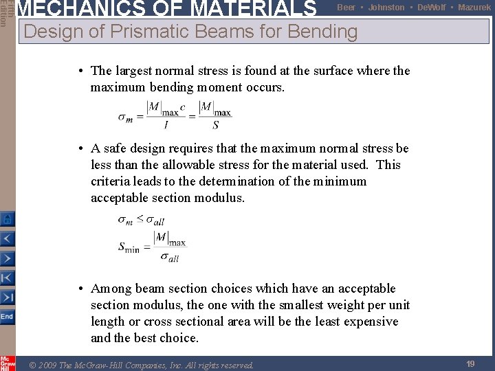 Fifth Edition MECHANICS OF MATERIALS Beer • Johnston • De. Wolf • Mazurek Design