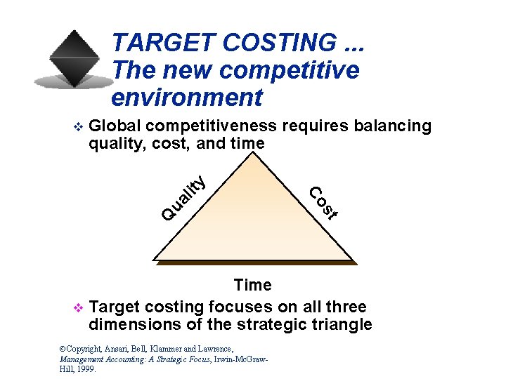 TARGET COSTING. . . The new competitive environment Global competitiveness requires balancing quality, cost,
