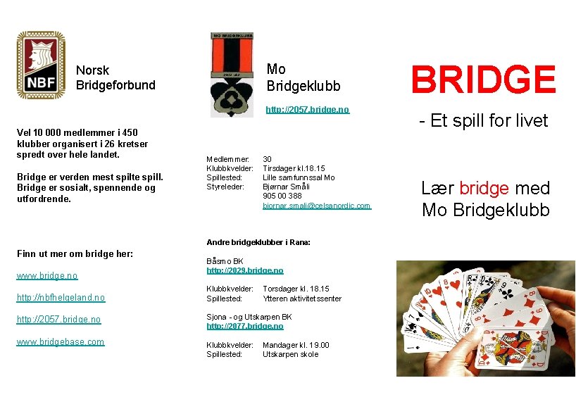 Mo Bridgeklubb Norsk Bridgeforbund http: //2057. bridge. no Vel 10 000 medlemmer i 450