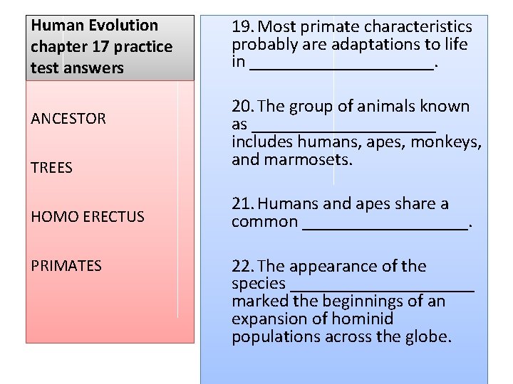 Human Evolution chapter 17 practice test answers What