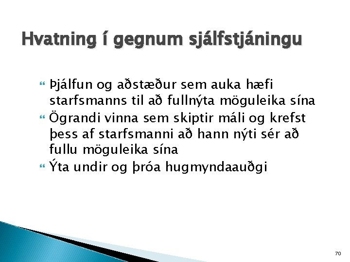 Hvatning í gegnum sjálfstjáningu Þjálfun og aðstæður sem auka hæfi starfsmanns til að fullnýta