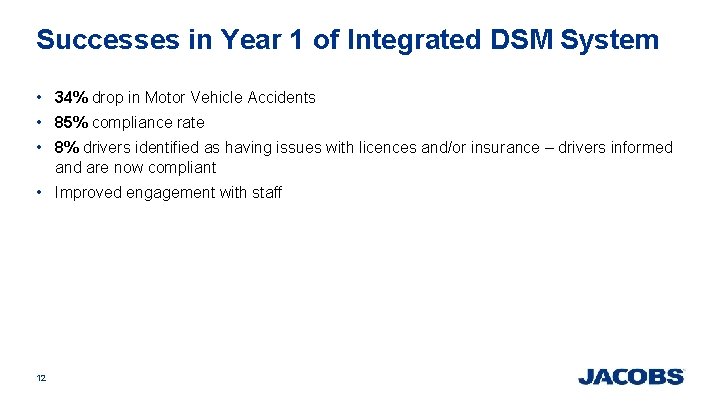 Successes in Year 1 of Integrated DSM System • 34% drop in Motor Vehicle Successes in Year 1 of Integrated DSM System • 34% drop in Motor Vehicle