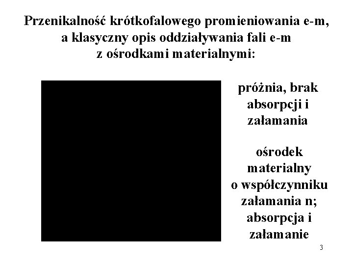 Przenikalność krótkofalowego promieniowania e-m, a klasyczny opis oddziaływania fali e-m z ośrodkami materialnymi: próżnia,