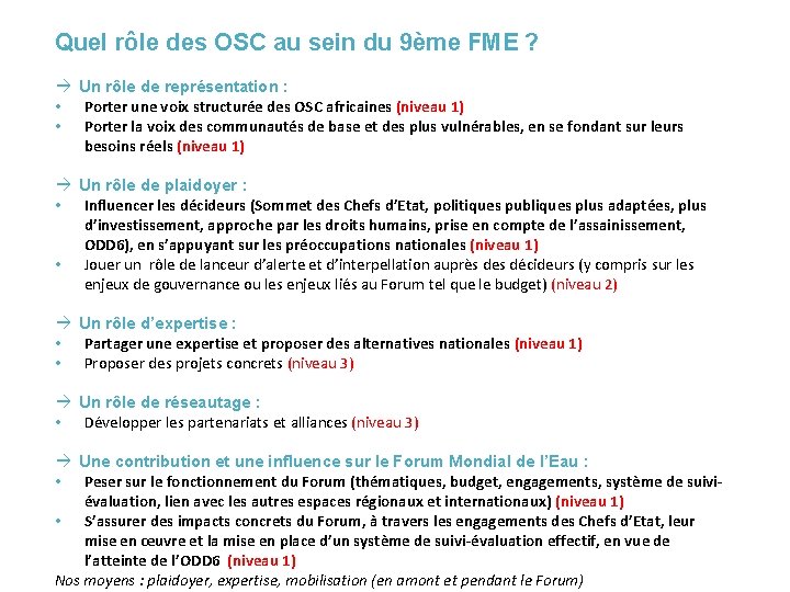 Quel rôle des OSC au sein du 9ème FME ? Un rôle de représentation