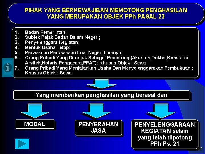 PIHAK YANG BERKEWAJIBAN MEMOTONG PENGHASILAN YANG MERUPAKAN OBJEK PPh PASAL 23 1. 2. 3.