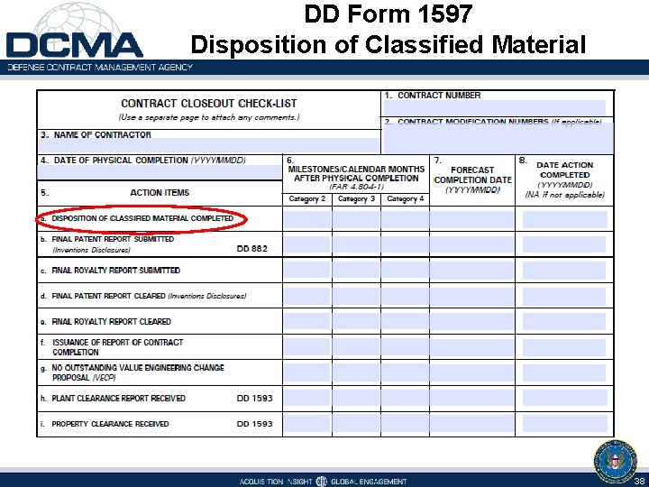 DD Form 1597 Disposition of Classified Material 38 