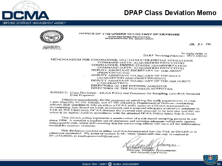  DPAP Class Deviation Memo 56 