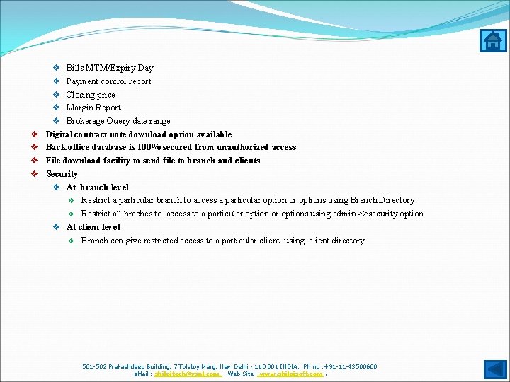 v Bills MTM/Expiry Day v Payment control report v Closing price v Margin Report