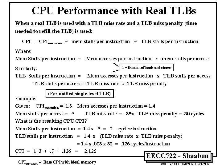 CPU Performance with Real TLBs When a real TLB is used with a TLB