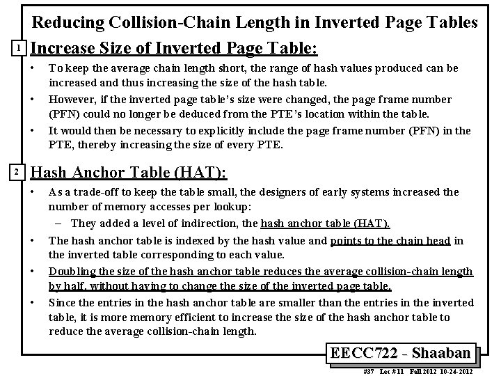 1 Reducing Collision-Chain Length in Inverted Page Tables Increase Size of Inverted Page Table:
