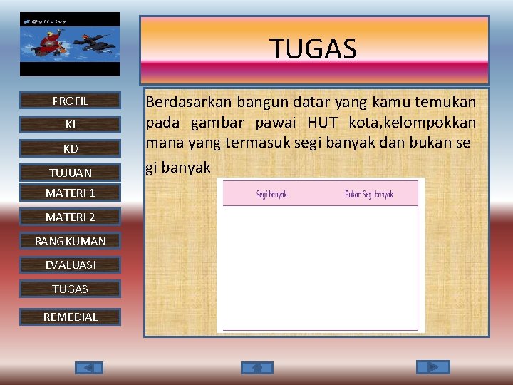 TUGAS PROFIL KI KD TUJUAN MATERI 1 MATERI 2 RANGKUMAN EVALUASI TUGAS REMEDIAL Berdasarkan