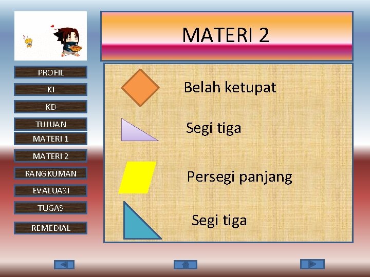 MATERI 2 PROFIL KI Belah ketupat KD TUJUAN MATERI 1 Segi tiga MATERI 2