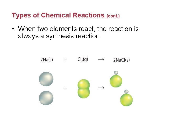 Types of Chemical Reactions (cont. ) • When two elements react, the reaction is
