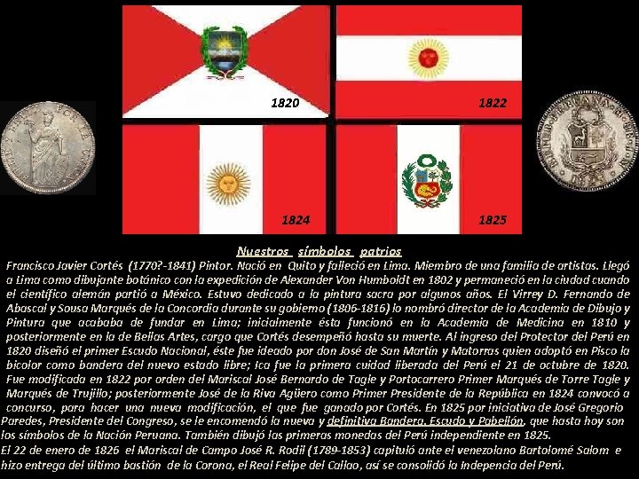 1820 1824 1822 1825 ---------------------------Nuestros símbolos patrios -------------------------- Francisco Javier Cortés (1770? -1841) Pintor. 1820 1824 1822 1825 ---------------------------Nuestros símbolos patrios -------------------------- Francisco Javier Cortés (1770? -1841) Pintor.