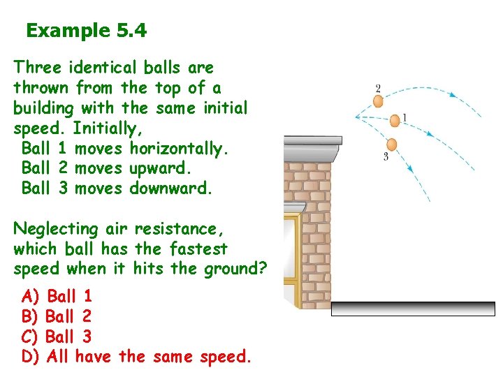 Example 5. 4 Three identical balls are thrown from the top of a building