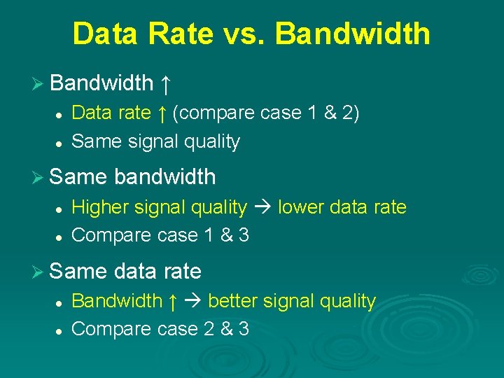 Data Rate vs. Bandwidth Ø Bandwidth ↑ l l Data rate ↑ (compare case