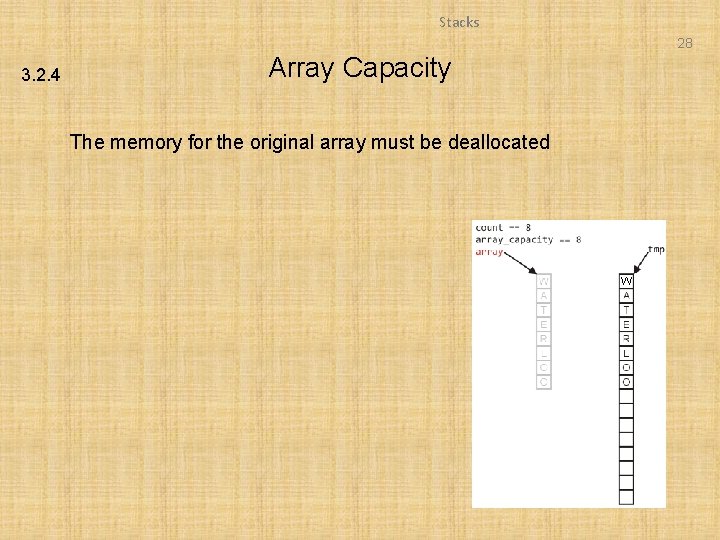 Stacks 28 3. 2. 4 Array Capacity The memory for the original array must